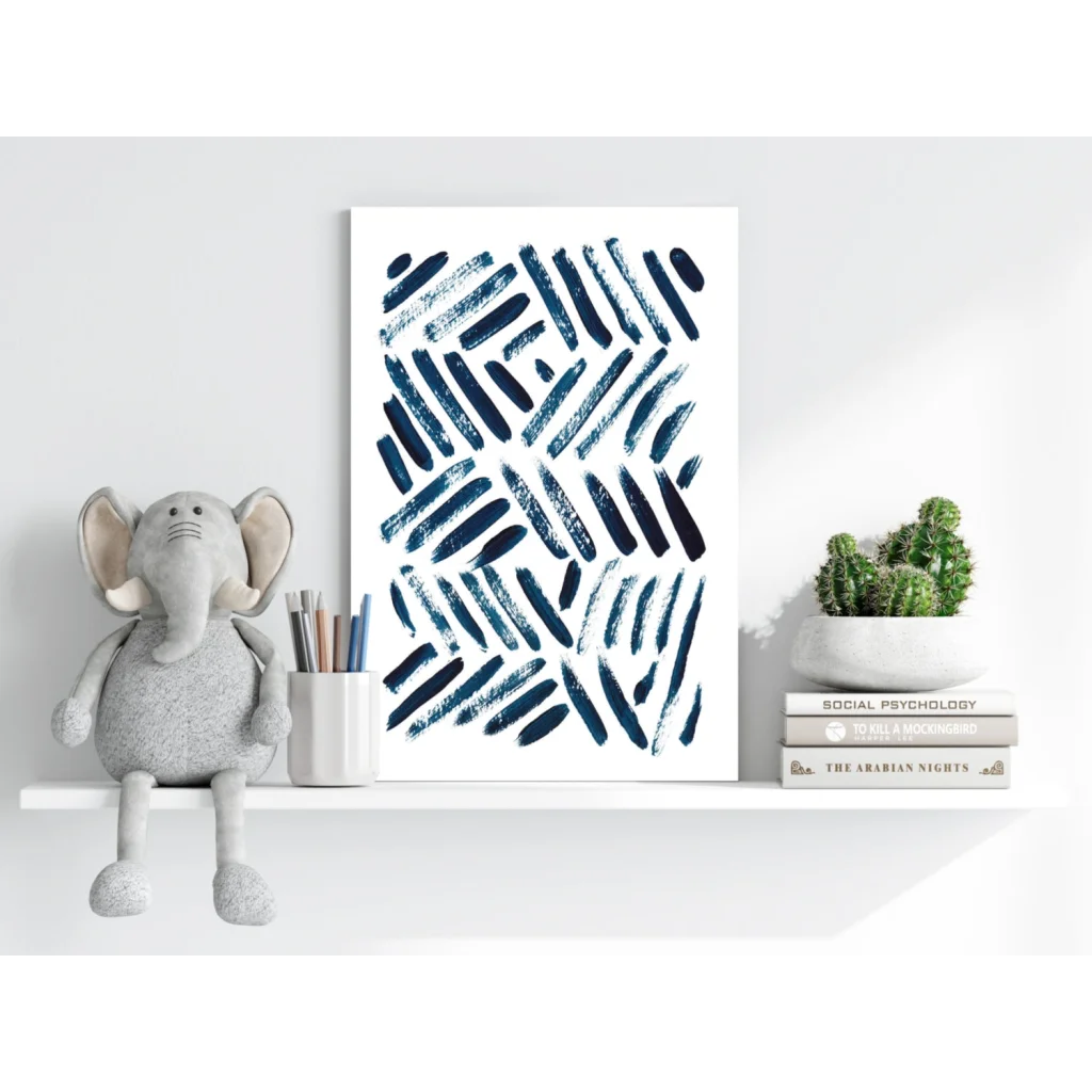 Modern navy blue brushstroke abstract art print on aluminum