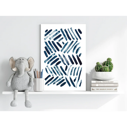 Modern navy blue brushstroke abstract art print on aluminum