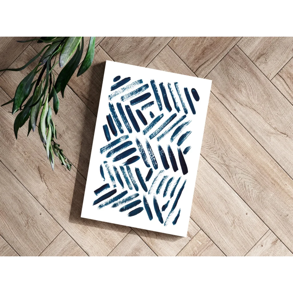 Navy Blue Brushstroke Abstract Aluminum Art Print on white canvas