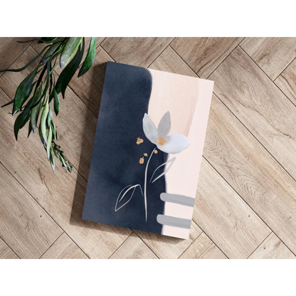 Navy blue floral notebook with pink blooms, white and gold accents