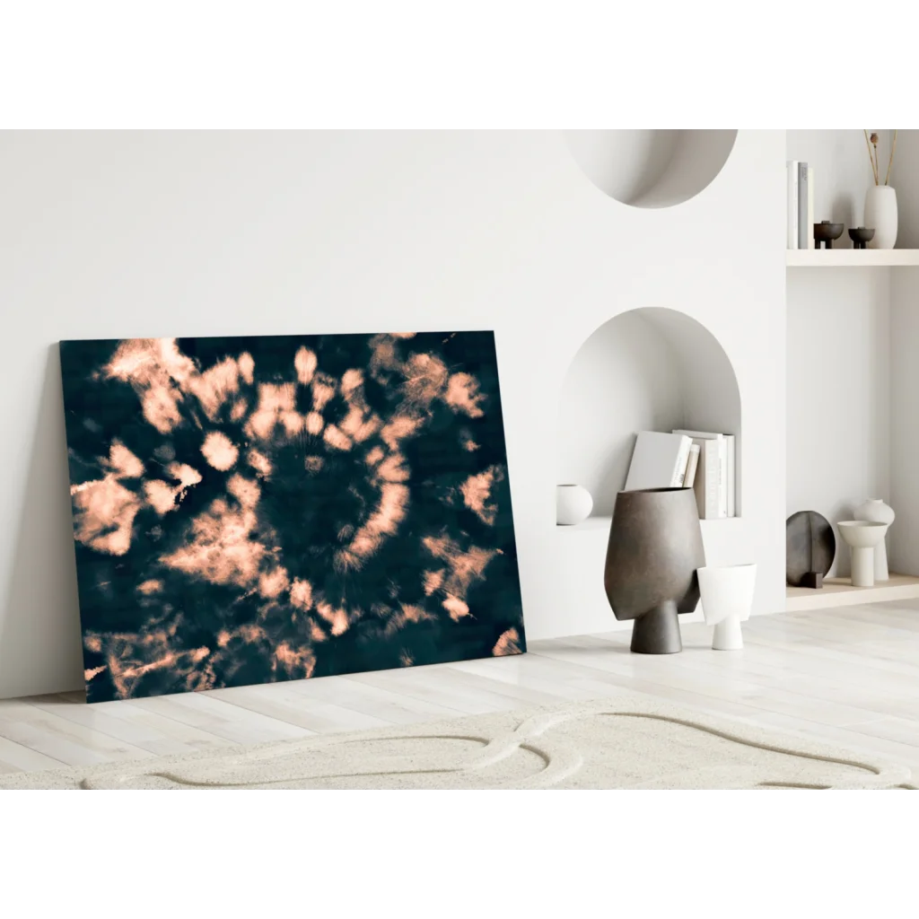 Navy copper tie dye canvas wall art abstract swirl print on white wall