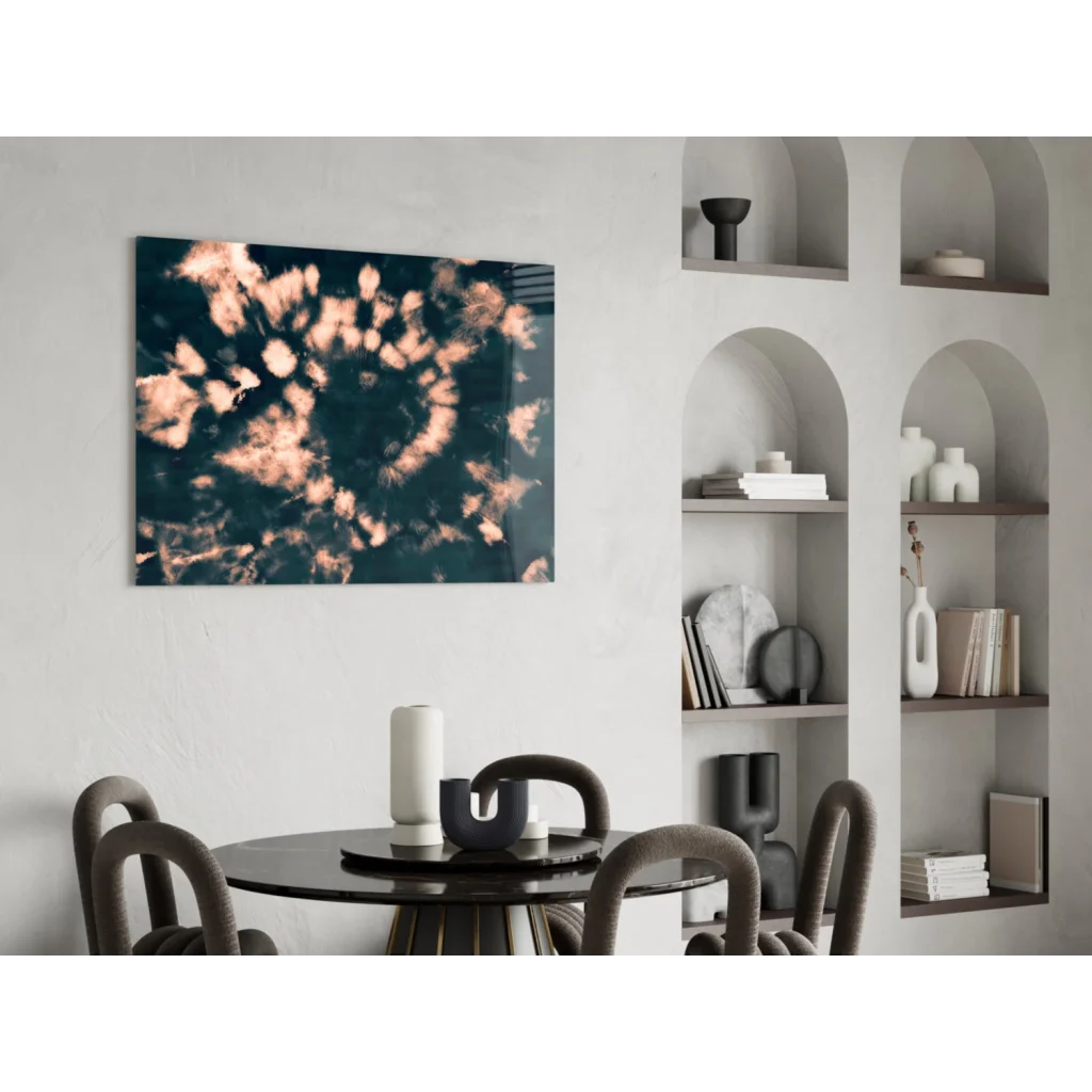 Navy copper tie dye abstract swirl canvas wall art print on white wall