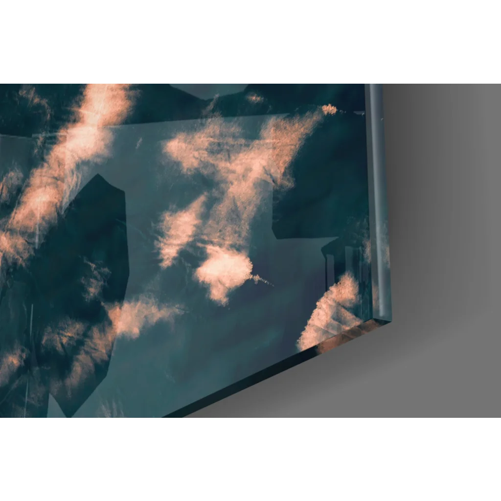 Sleek navy copper tie dye abstract swirl wall art in peach teal hues