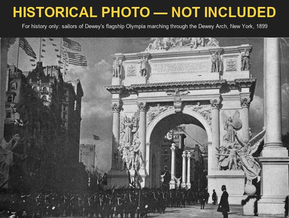 Sailors of Admiral Dewey's flagship Olympia marching through the Dewey Arch in New York, September 1899 - historical photo, not included with the tobacco tag