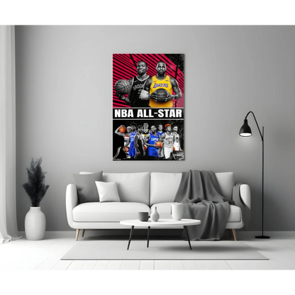 NBA All Star glass wall art canvas print with players on red background