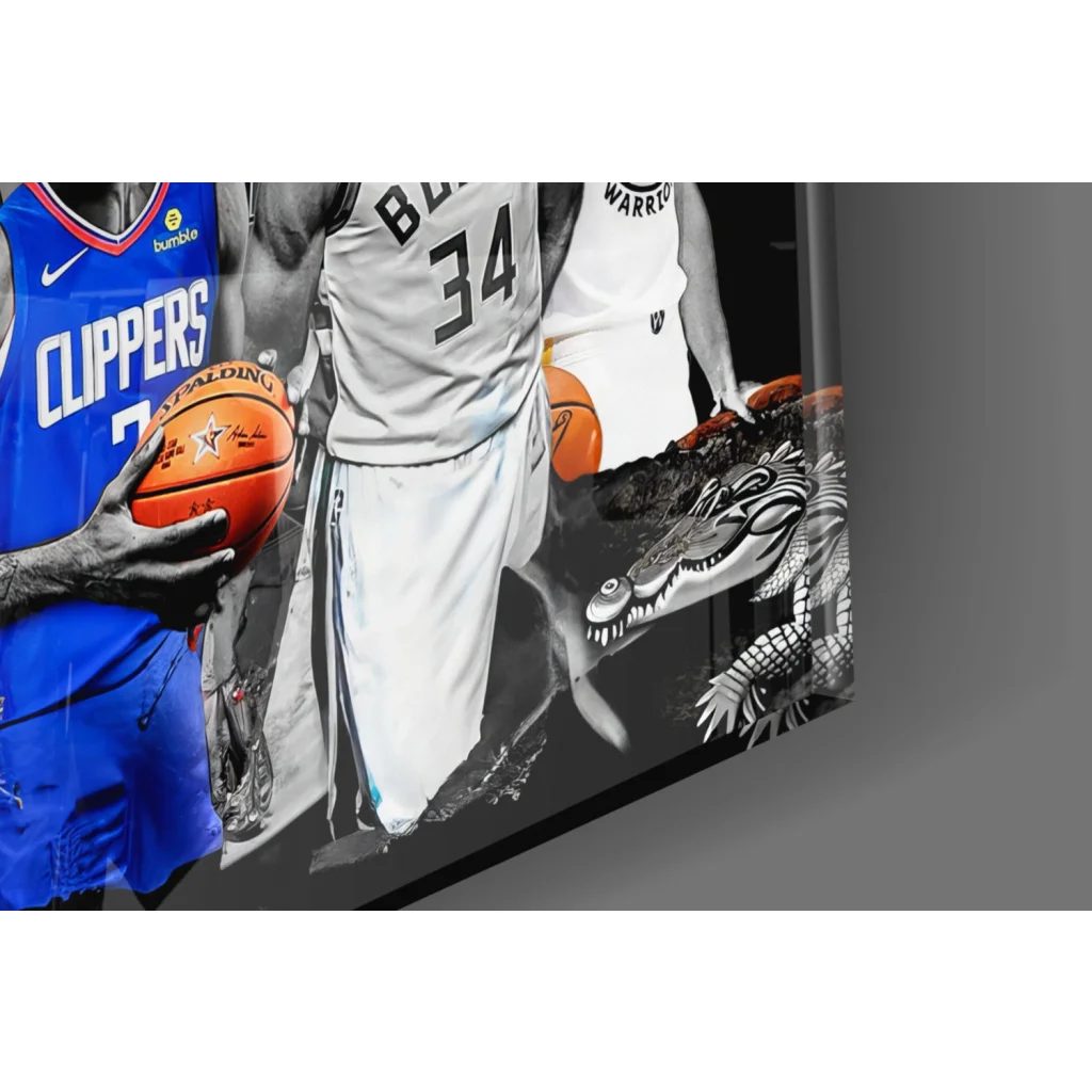 Vibrant NBA All Star glass wall art canvas print with red background