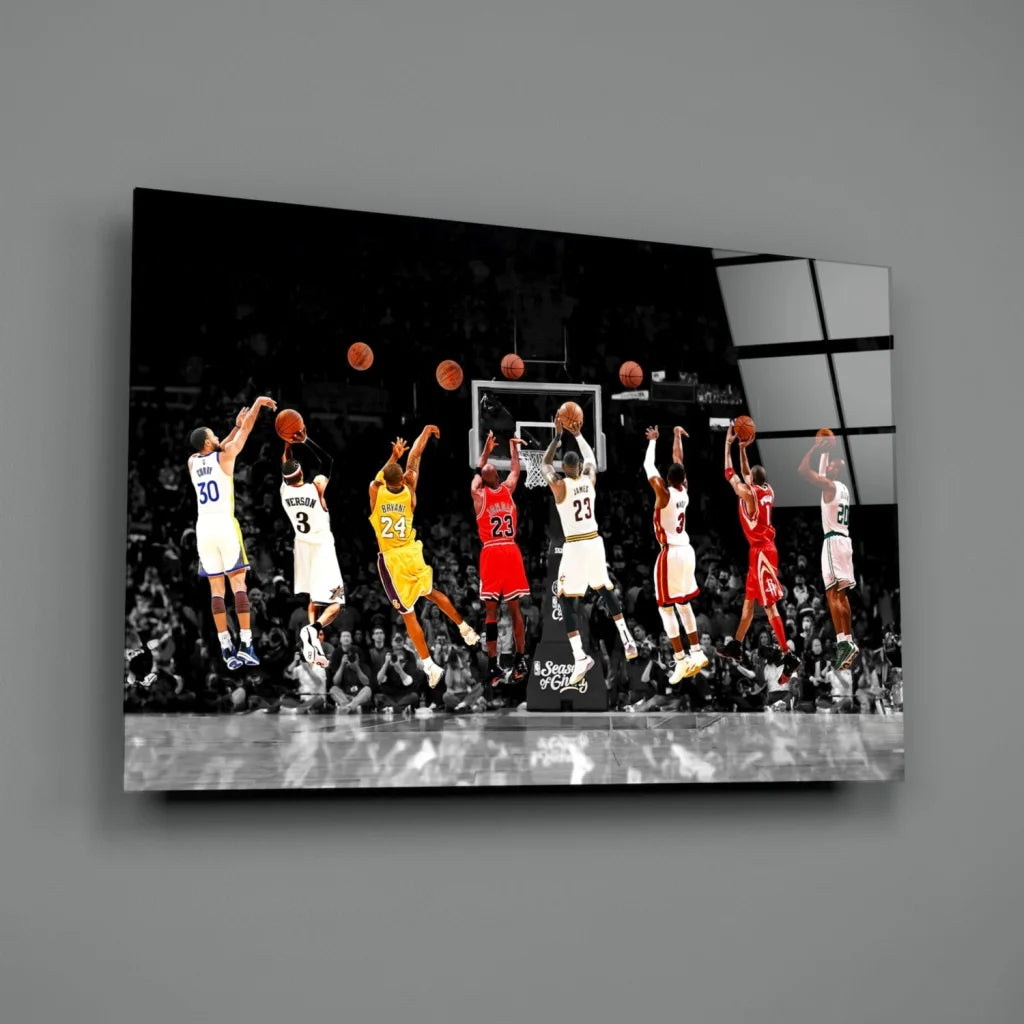 Dynamic Basketball Action Canvas Wall Art with Glossy Finish | Glass Wall Art Print | vintageantiquesgifts.com