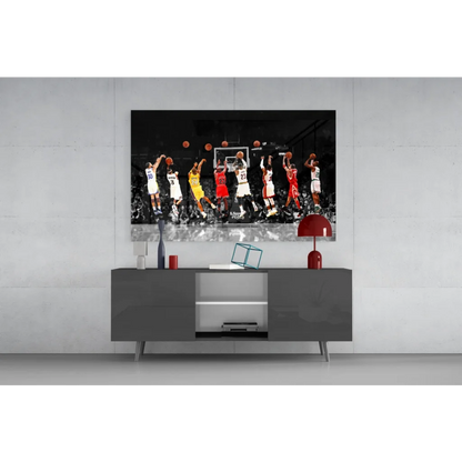 Vibrant basketball action wall art canvas print in glossy finish