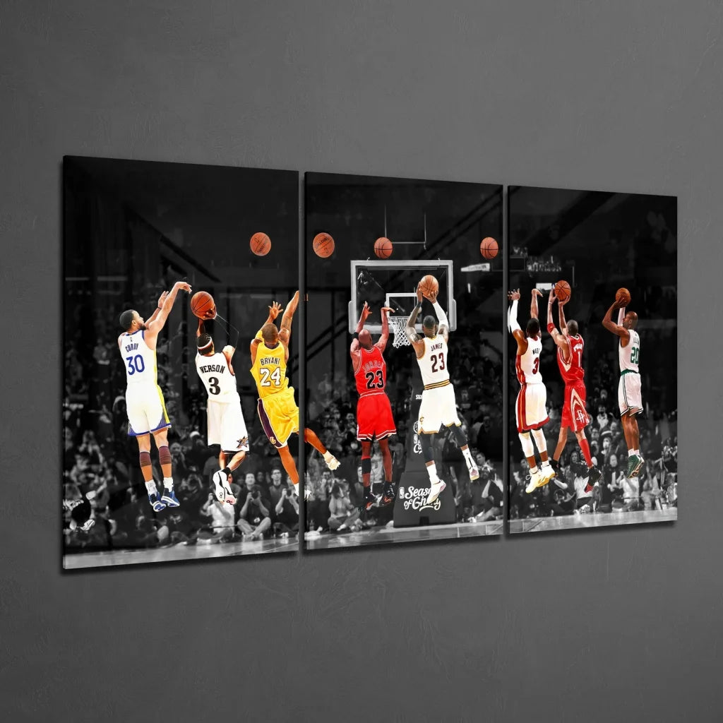 Insigne Glass Art Basketball Triptych Canvas in Stunning Color | Glass Wall Art Print | vintageantiquesgifts.com