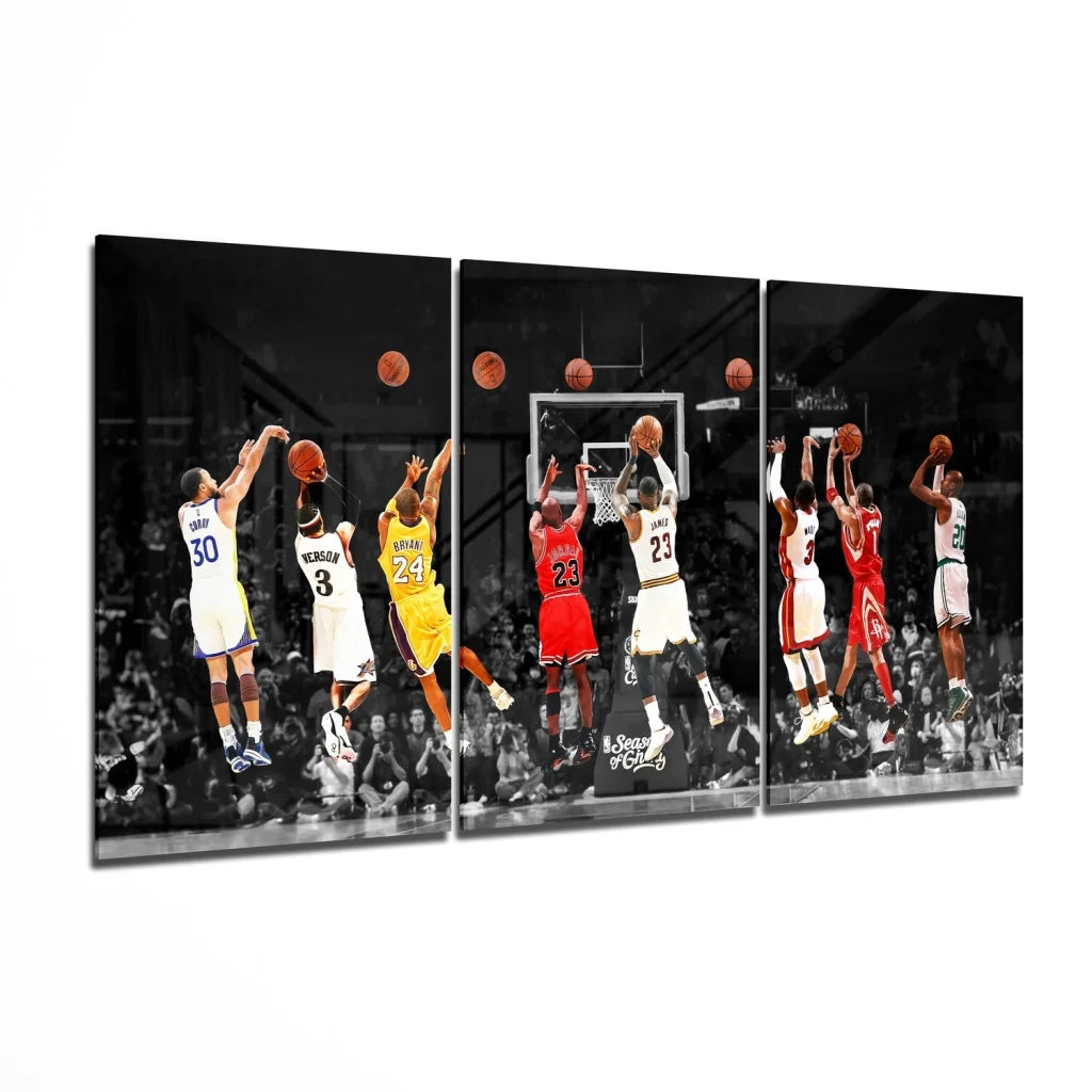 Insigne Glass Art Basketball Triptych Canvas in Stunning Color | Insigneart USA | vintageantiquesgifts.com