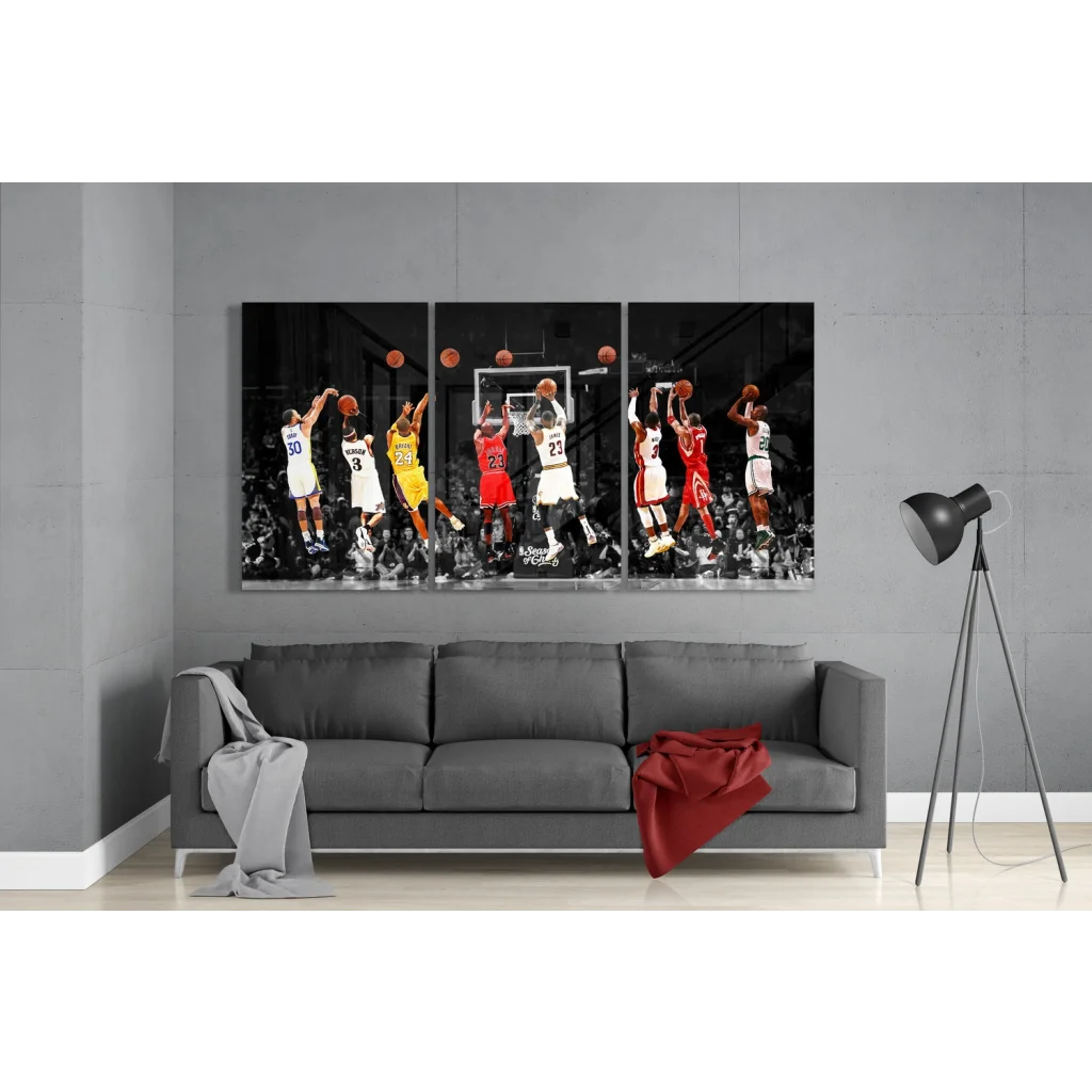 Insigne Glass Art Basketball Triptych Canvas in Stunning Color | Modern Wall Art Decor | vintageantiquesgifts.com