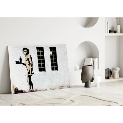 Banksy evolution ape black white canvas wall art nude figure with drink