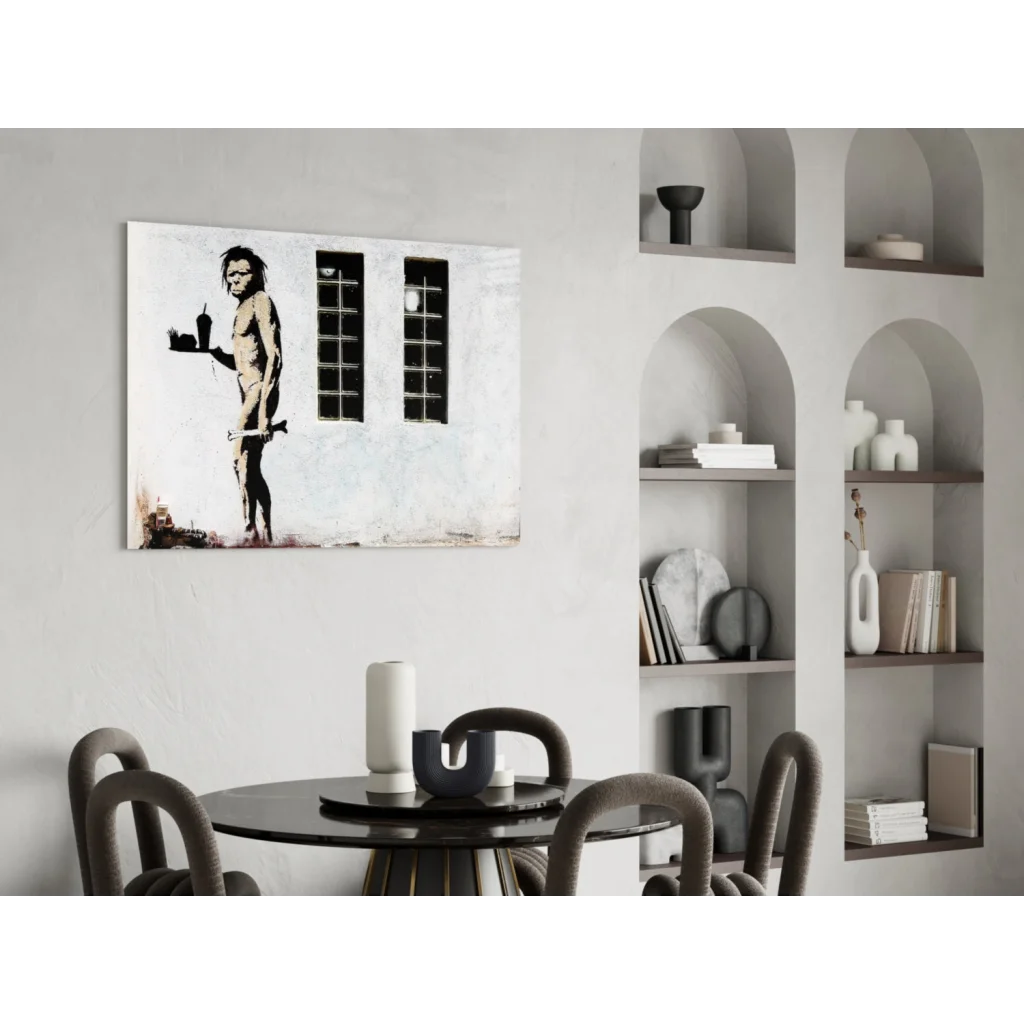 Banksy evolution ape stencil nude figure canvas wall art print black white