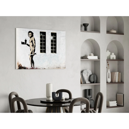 Banksy evolution ape stencil nude figure canvas wall art print black white