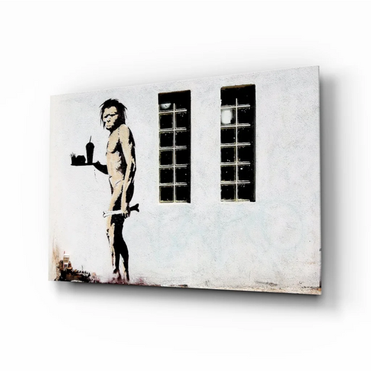 Banksy evolution ape stencil canvas wall art print with fast food