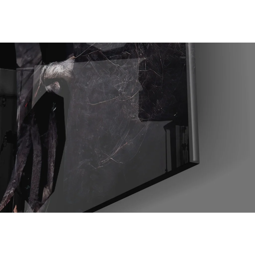 Cracked dark gray glass wall art with silver frame