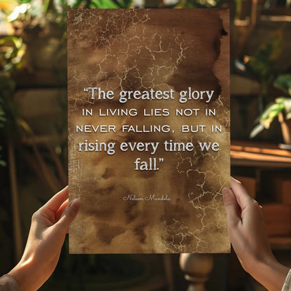 Rustic crackled brown poster with vivid colors Mandela quote on Insigne aluminum print