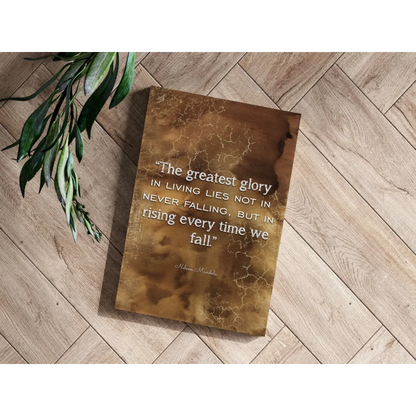 Insigne aluminum prints with golden-brown cracked marble texture and Mandela quote