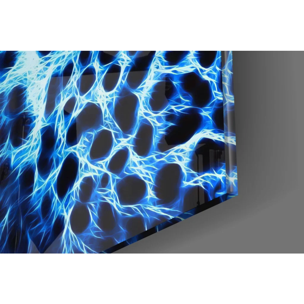 Neon blue leopard wall art with glowing red eyes canvas print