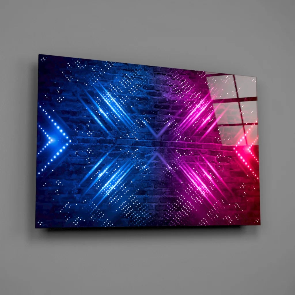 Vibrant blue and pink neon glass wall art canvas print