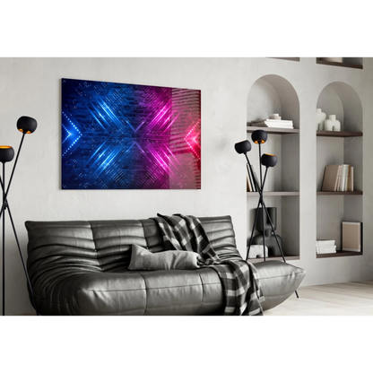 Vibrant neon blue pink abstract glass wall art canvas print
