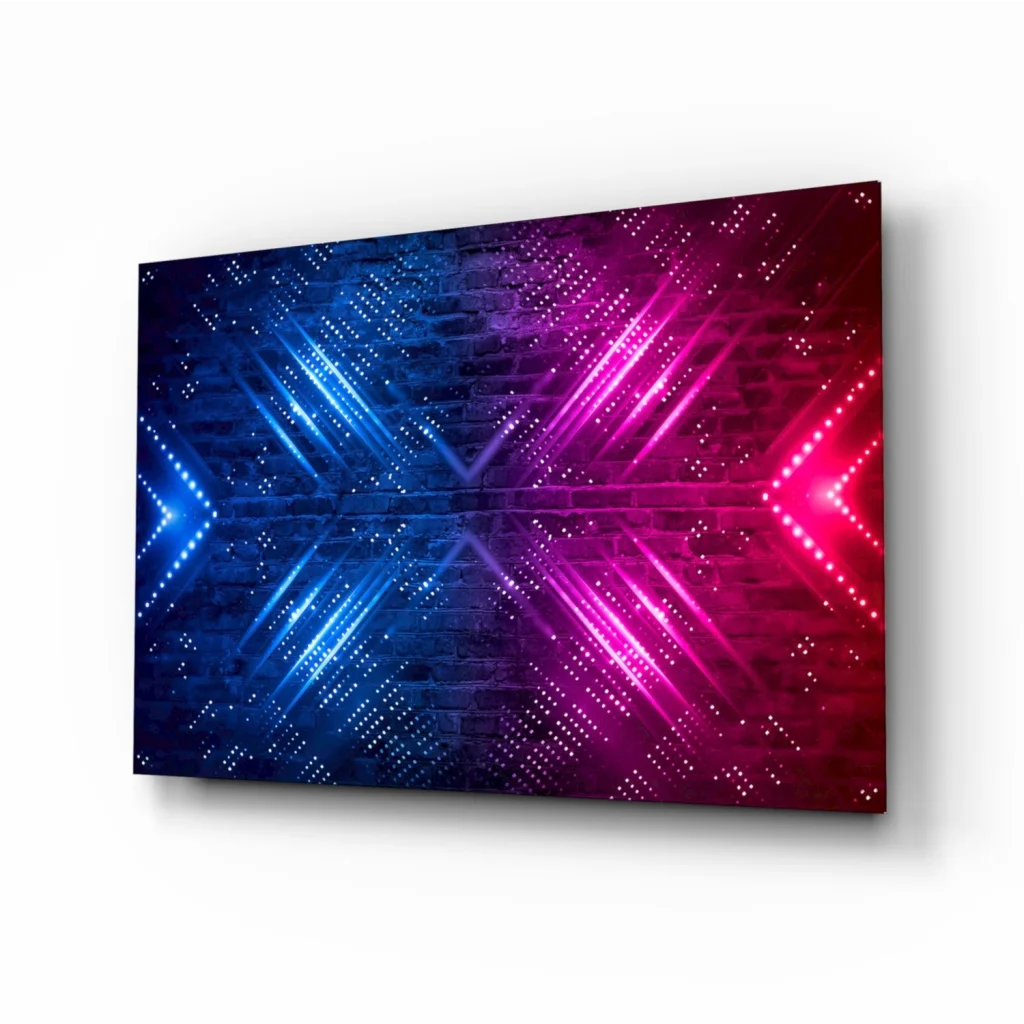Vibrant neon blue pink abstract glass wall art canvas print