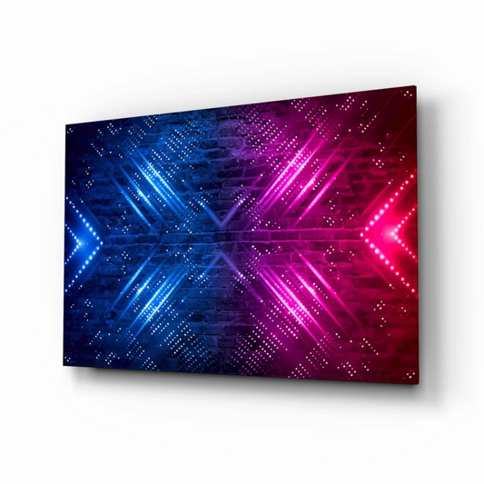 Vibrant neon blue pink abstract glass wall art canvas print