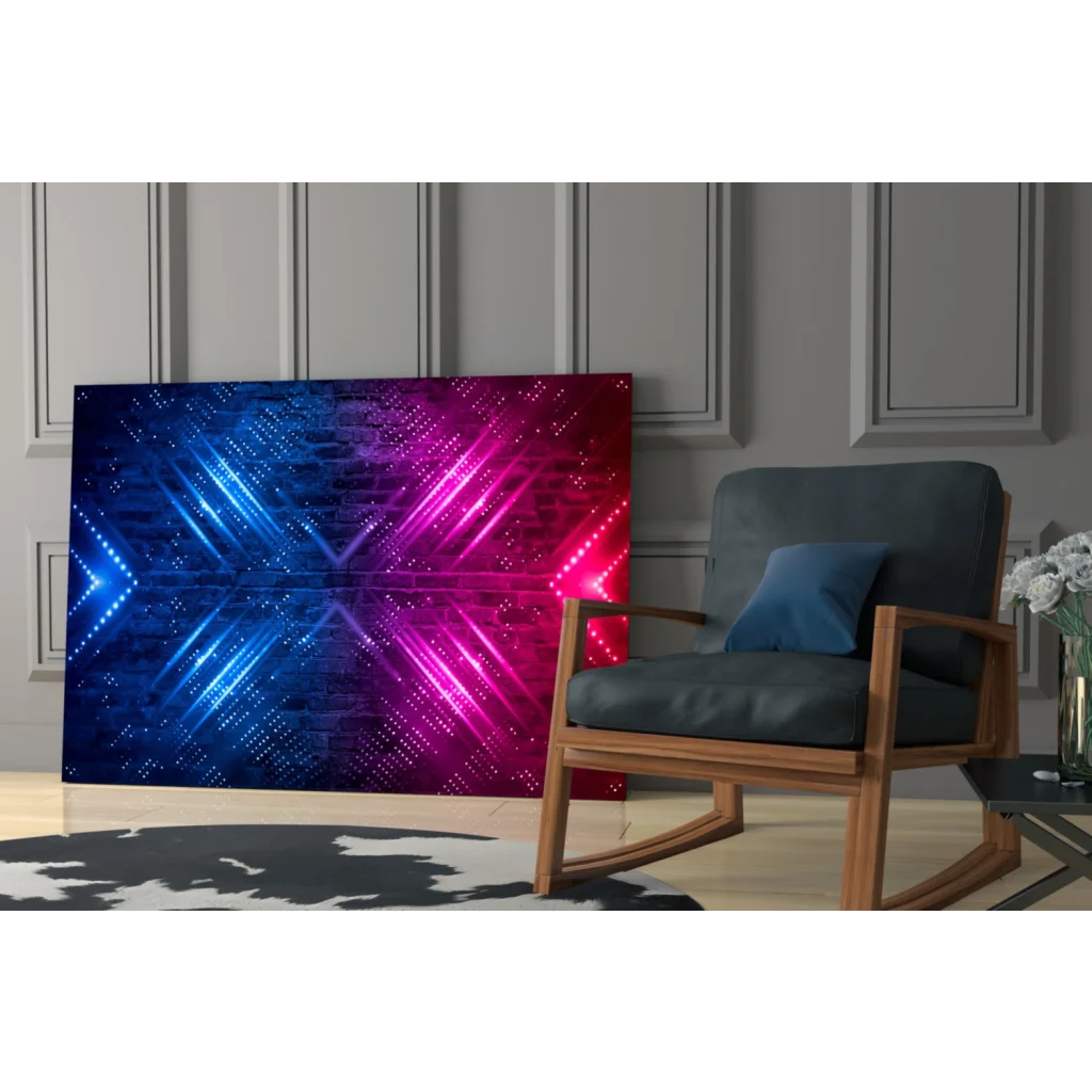 Vibrant neon blue pink abstract glass wall art canvas print