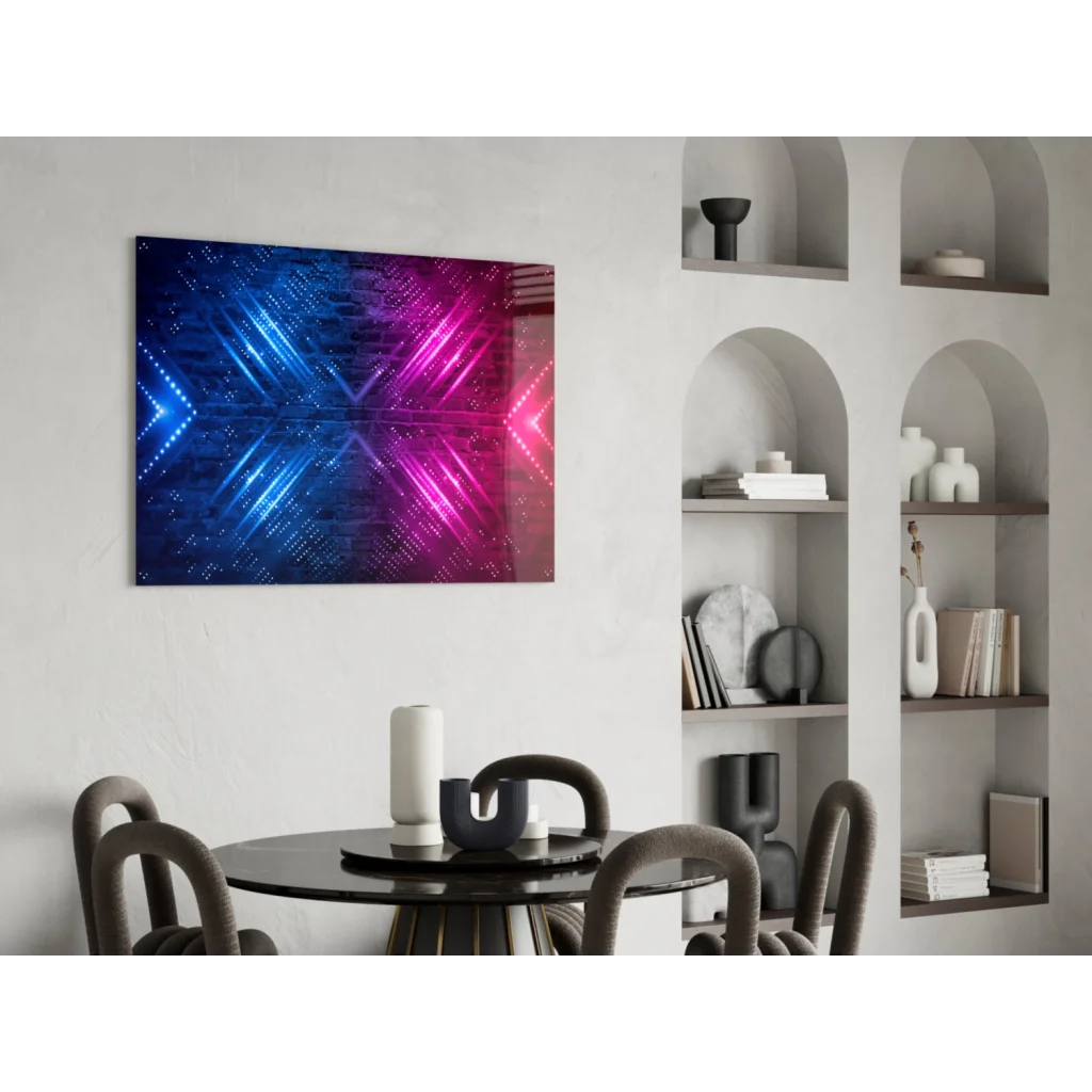 Vibrant neon blue pink abstract glass wall art canvas print