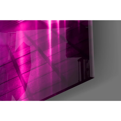 Vibrant magenta translucent glass wall art panel with reflective geometric patterns