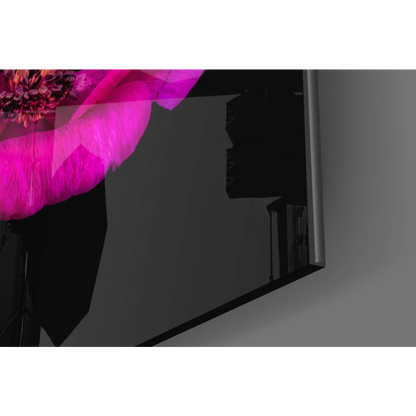 Vibrant pink poppy glass wall art print on LG OLED TV