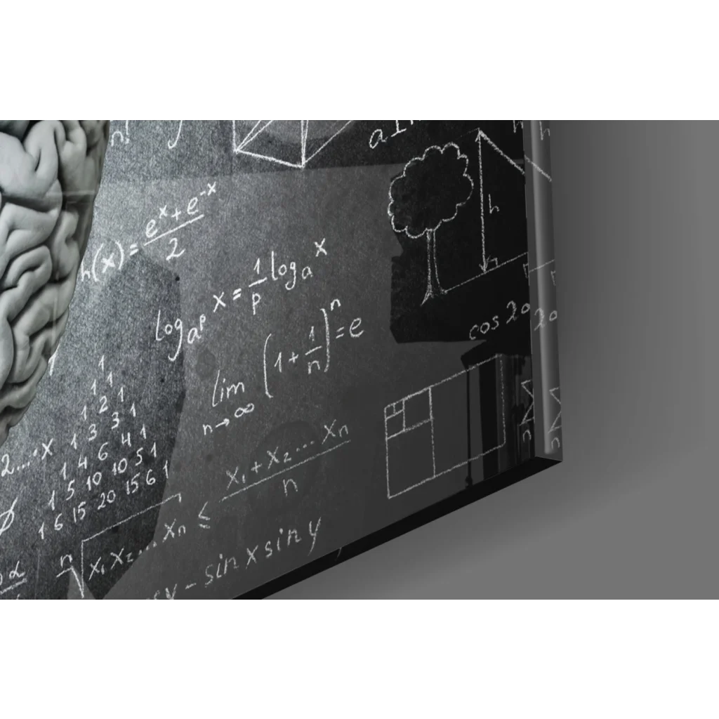 Neon brain science wall art canvas print with math equations