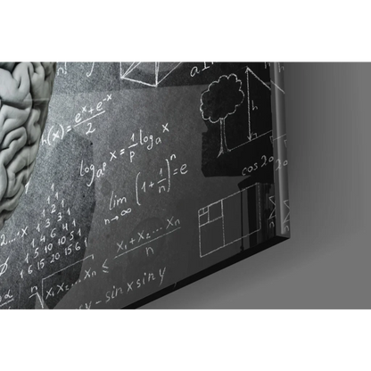 Neon brain science wall art canvas print with math equations