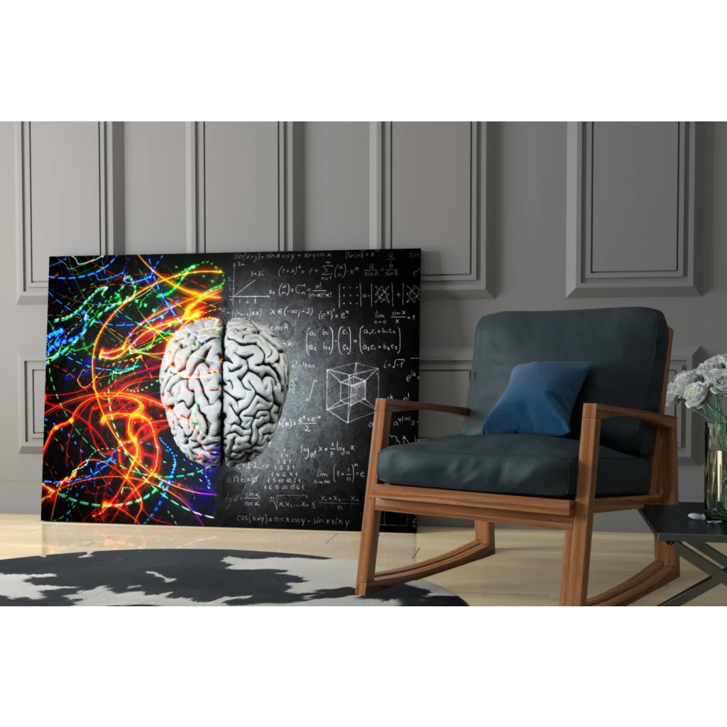 Vibrant neon brain wall art canvas print with glowing neural pathways