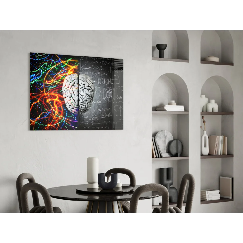 Vibrant neon brain wall art canvas print with glowing neural pathways