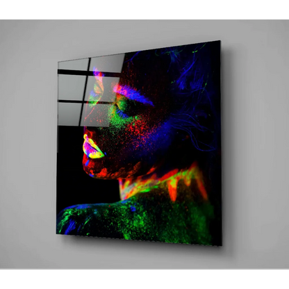 Neon Glow Portrait Glass Wall Art with Fluorescent Flames | Modern Wall Art Decor | vintageantiquesgifts.com