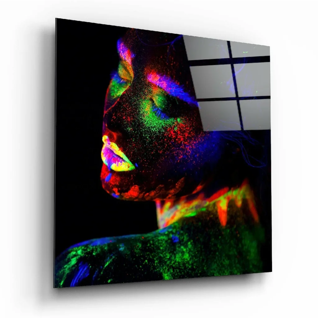 Neon Glow Portrait Glass Wall Art with Fluorescent Flames | Insigneart USA | vintageantiquesgifts.com