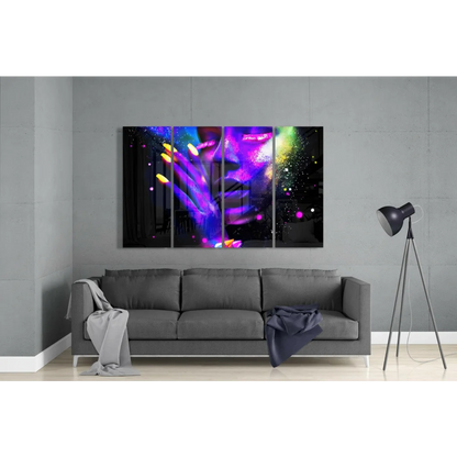 Vibrant neon cosmic 3-panel canvas wall art set lights up your space