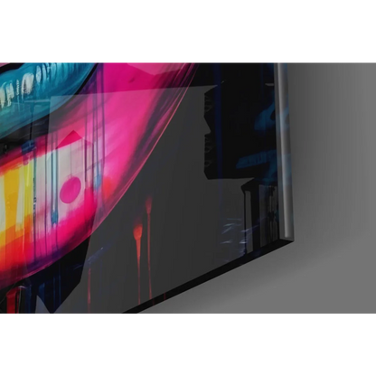 Vibrant neon drip abstract portrait wall art with blue eyes