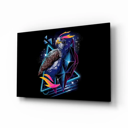 Vibrant neon eagle wall art canvas print with electric geometric design