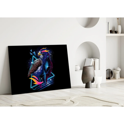 Vibrant neon eagle wall art canvas print with electric geometric design