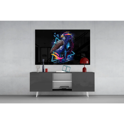 Neon blue and magenta geometric eagle wall art canvas print