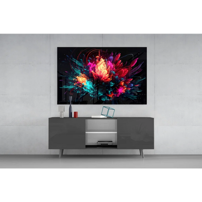 Vibrant neon explosion abstract wall art on black background