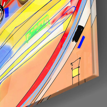 Vibrant Neon Eye Explosion glass wall art with bold rainbow swirls