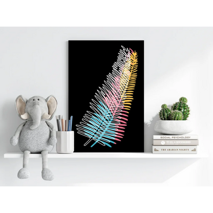 Neon Feather String Art Aluminum Wall Print on black background