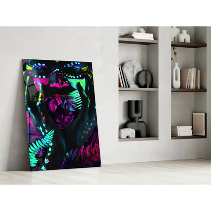 Vibrant neon heart canvas wall art in pink purple green glow