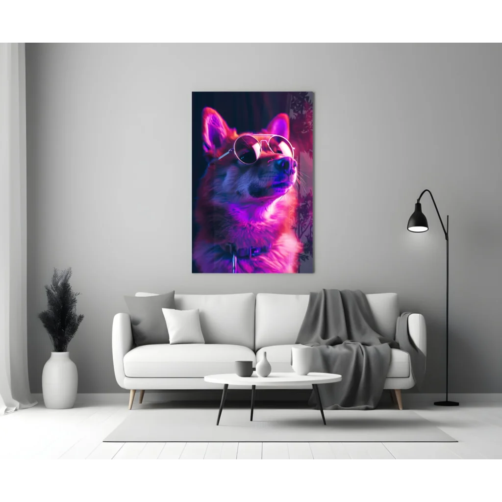 Neon Fox in Shades cosmic wall art print on vibrant canvas
