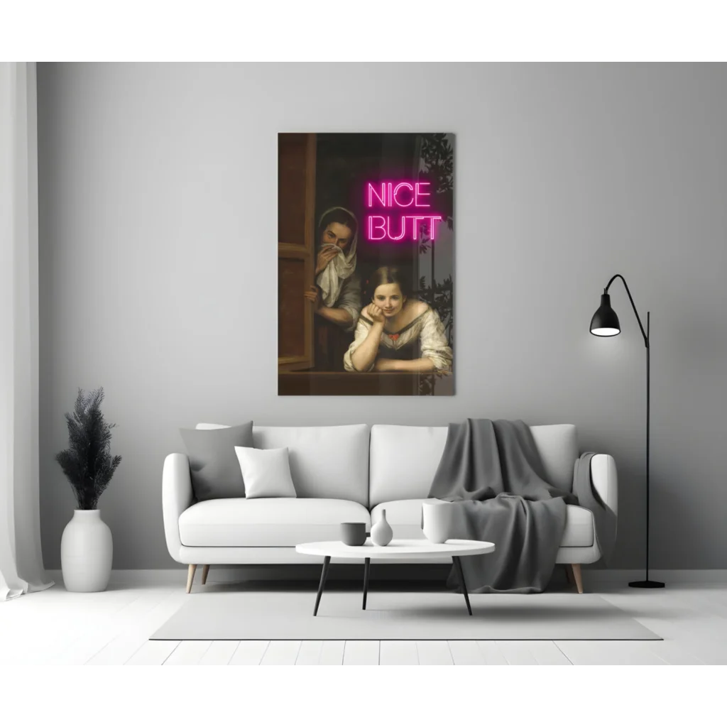 Neon pink nice butt on classical canvas wall art print