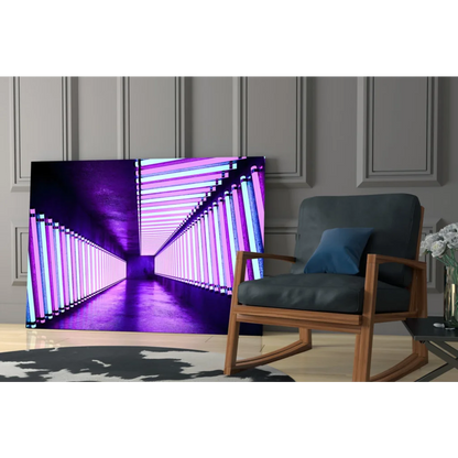Vibrant purple pink neon corridor glass wall art canvas print
