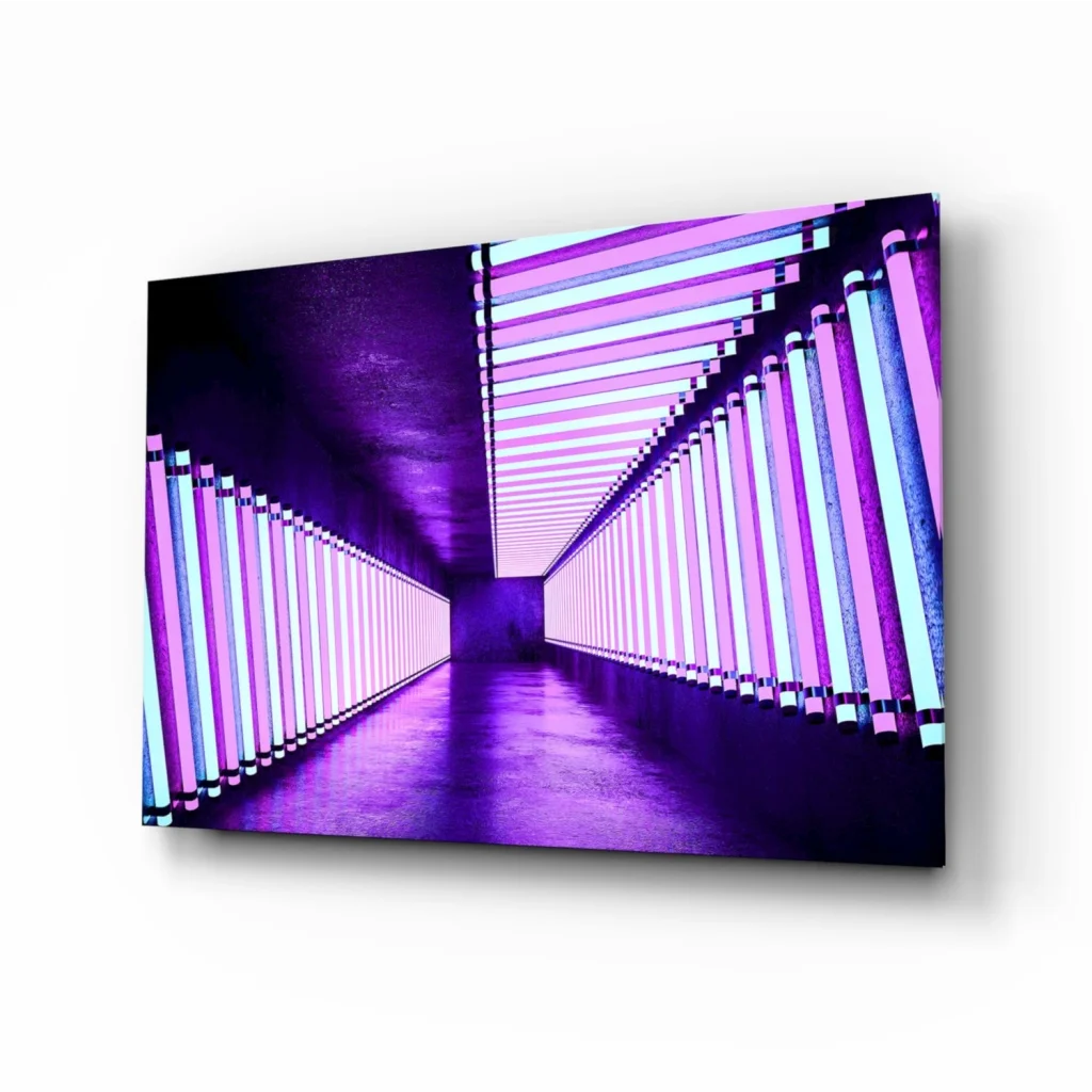 Neon Purple Corridor Glass Wall Art Canvas Print | Insigneart USA | vintageantiquesgifts.com